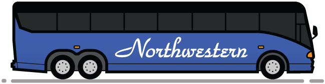 Stylized cartoon version of a Northwestern Stage Lines bus
